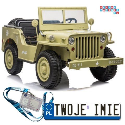 [7455] Wojskowy terenowy jeep samochód JH101 na akumulator 4x45W 12V/14Ah Ekoskóra Pilot MP3 EVA - beżowy