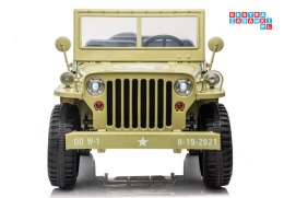 [7455] Wojskowy terenowy jeep samochód JH101 na akumulator 4x45W 12V/14Ah Ekoskóra Pilot MP3 EVA - beżowy