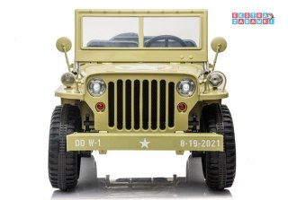 Khaki Wojskowy terenowy jeep JH101 na akumulator - 4x45W, 12V/14Ah, Ekoskóra, Pilot, MP3, EVA - [7455]