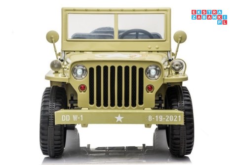 [7455] Wojskowy terenowy jeep samochód JH101 na akumulator 4x45W 12V/14Ah Ekoskóra Pilot MP3 EVA - beżowy