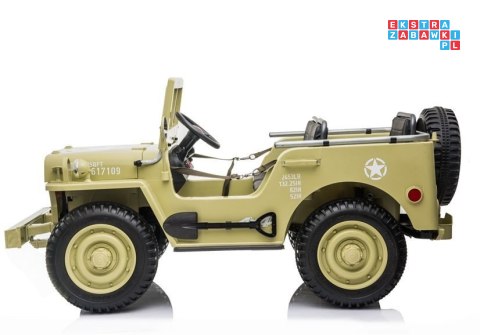 [7455] Wojskowy terenowy jeep samochód JH101 na akumulator 4x45W 12V/14Ah Ekoskóra Pilot MP3 EVA - beżowy