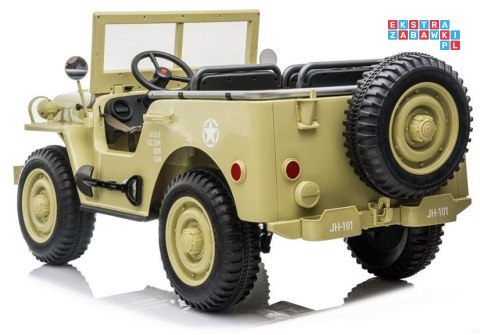 [7455] Wojskowy terenowy jeep samochód JH101 na akumulator 4x45W 12V/14Ah Ekoskóra Pilot MP3 EVA - beżowy