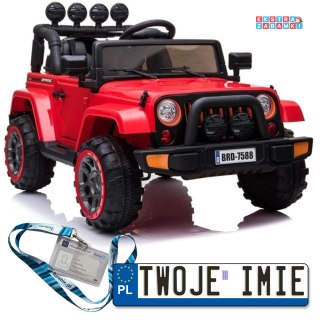 Czerwony Terenowy Full Time 4WD na akumulator - 4X40W, 12V/10Ah, koła EVA, pilot, LED - [BRD-7588]