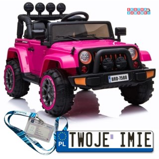 Różowy Terenowy Full Time 4WD na akumulator - 4X40W, 12V/10Ah, koła EVA, pilot, LED - [BRD-7588]