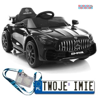 Czarne Auto na Akumulator Mercedes GTR - Lakier, Pilot, Ekoskóra, EVA, LED