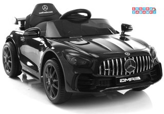 Czarne Auto na Akumulator Mercedes GTR - Lakier, Pilot, Ekoskóra, EVA, LED