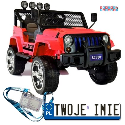 Różowe Auto terenowe Jeep na akumulator - 4x45W, 12V/10Ah, Bluetooth, Ekoskóra, EVA, LED - [6589]