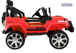 Różowe Auto terenowe Jeep na akumulator - 4x45W, 12V/10Ah, Bluetooth, Ekoskóra, EVA, LED - [6589]