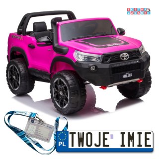 Różowa Toyota Hilux na akumulator - 4x45W, 24V/7Ah, Bluetooth, Ekoskóra, Radio, EVA, LED - [7644]