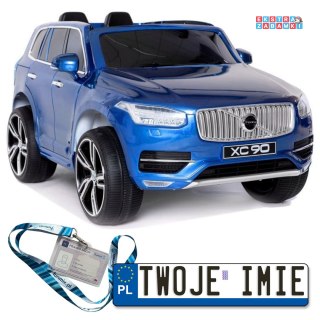 Niebieskie Volvo XC90 na akumulator - Ekoskóra, Lakierowane, EVA, LED