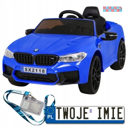Niebieskie BMW M5 na akumulator - 2x45W, 24V/7Ah, LED, pasy, pilot - [SX2118]