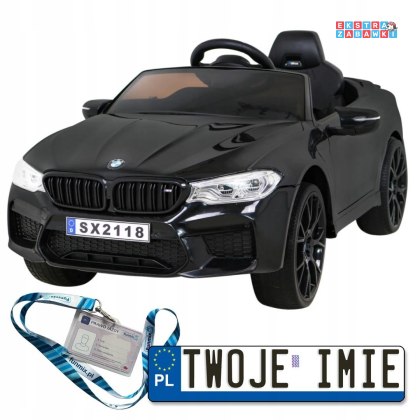 Czarne BMW M5 na akumulator - 2x45W, 24V/7Ah, LED, pasy, pilot - [SX2118]