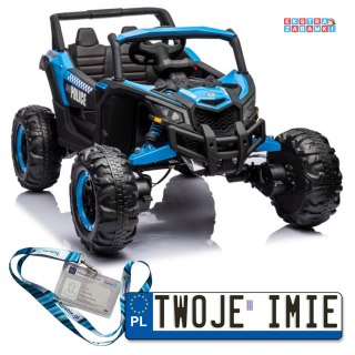 Niebieskie buggy na akumulator 4x4 - niebieski, ekoskóra, Bluetooth, EVA, LED