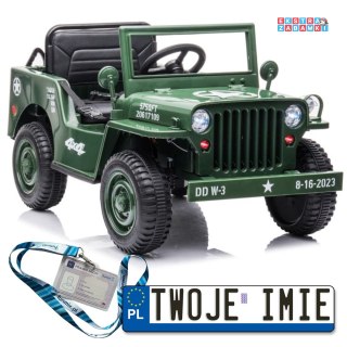 Zielone Wojskowe auto terenowe JH-103 na akumulator - 4x45W, 12V/7Ah, Ekoskóra, EVA, LED - [14972]
