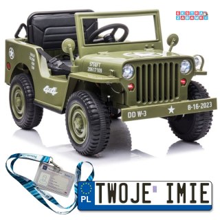 Zielone Wojskowe auto terenowe JH-103 na akumulator - 4x45W, 12V/7Ah, Ekoskóra, EVA, LED - [14975]