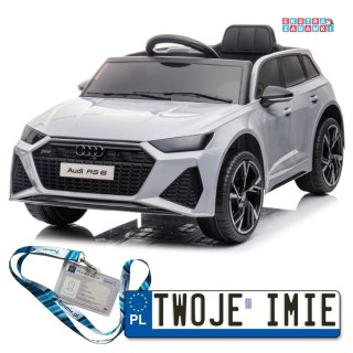 Srebrne Audi RS6 na akumulator - 2x45W, 12V/7Ah, ekoskóra, EVA, LED - [11964]