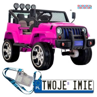 Różowe Auto terenowe Jeep na akumulator - 4x45W, 12V/10Ah, Bluetooth, Ekoskóra, EVA, LED - [6588]