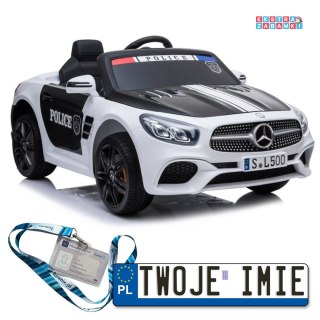 Białe Mercedes SL500 na akumulator - Ekoskóra, 2x45W, EVA, LED