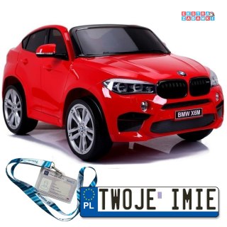Czerwone BMW X6M na akumulator - 2x120W, 12V/10Ah, ekoskóra, EVA, LED, MP3 - [2842]