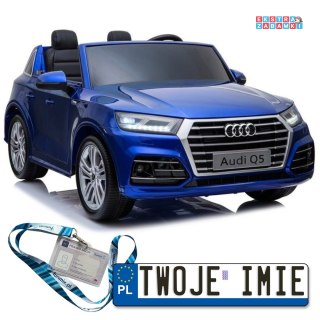 Niebieskie Audi Q5 na akumulator - 4x45W, Ekoskóra, EVA, LED - [3738]