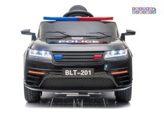 Czarne Auto Policja na akumulator - 2x35W, 12V/4.5Ah, Radio, Ekoskóra, EVA, LED, MP3 - [7632]