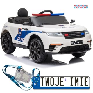 Białe Auto Pojazd na akumulator Policja - 2x35W, Radio, Ekoskóra, EVA, LED, MP3