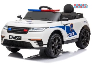 Białe Auto Pojazd na akumulator Policja - 2x35W, Radio, Ekoskóra, EVA, LED, MP3