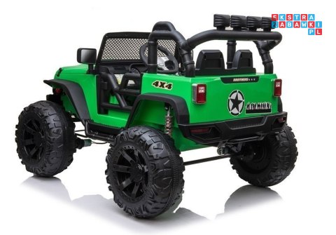 [6515] Pojazd terenowy Jeep na akumulator 2x200W Ekoskóra Bluetooth EVA LED - zielony