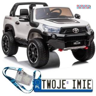 Białe Auto na Akumulator Toyota Hilux - Bluetooth, Ekoskóra, Radio, EVA, LED