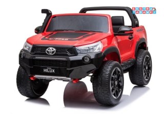 Czerwona Toyota Hilux na akumulator - 4x45W, 24V/7Ah, Bluetooth, ekoskóra, EVA, LED - [7647]
