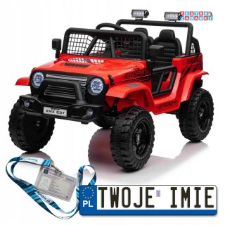 Czerwone Auto off road sportowe na akumulator - 4x35W, 12V/10Ah, pilot, EVA, LED, radio FM - [XMX-637]