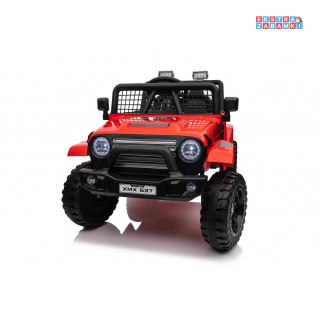 Czerwone Auto off road sportowe na akumulator - 4x35W, 12V/10Ah, pilot, EVA, LED, radio FM - [XMX-637]