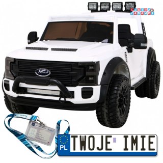 Białe Ford Super Duty na akumulator - 4x45W, 12V/14Ah, ekoskóra, EVA, LED - [SX2088]