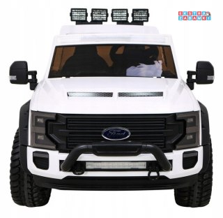 Białe Ford Super Duty na akumulator - 4x45W, 12V/14Ah, ekoskóra, EVA, LED - [SX2088]