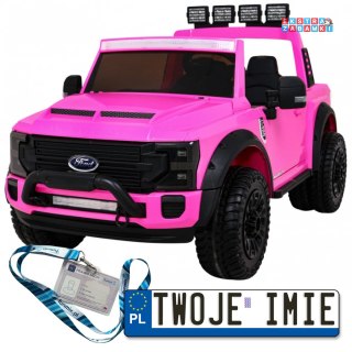 Różowe Ford Super Duty na akumulator - 4x45W, 12V/14Ah, ekoskóra, EVA, LED - [SX2088]