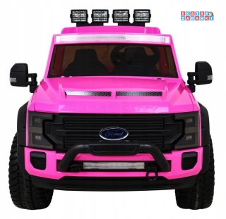 Różowe Ford Super Duty na akumulator - 4x45W, 12V/14Ah, ekoskóra, EVA, LED - [SX2088]