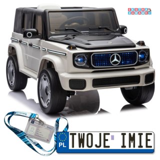 Białe Mercedes EQG na akumulator - 4x4, ekoskóra, EVA, LED