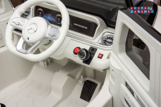 Białe Mercedes EQG na akumulator - 4x4, ekoskóra, EVA, LED