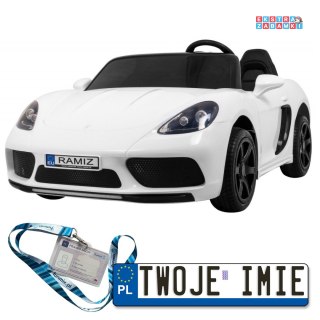 Białe Auto pojazd perfecta na akumulator - pompowane koła, MP3, LED
