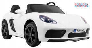 Białe Auto pojazd perfecta na akumulator - pompowane koła, MP3, LED