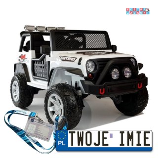 Białe Auto XMX618 na akumulator - Ekoskóra, EVA, Pasy, LED, MP3, Fm Radio, USB, Bluetooth