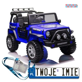Niebieskie Auto XMX618 na akumulator - Lakier, Ekoskóra, EVA, Pasy, LED, MP3, Fm Radio, USB