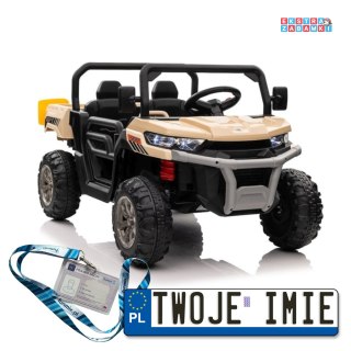 Beżowe Auto XMX623 na akumulator - 4x4, 12V, Ekoskóra, EVA, LED, MP4, USB, Pasy, Bluetooth