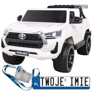 Biała Toyota Hilux na akumulator - 4x45W, 12V/14Ah, ekoskóra, EVA, panel audio - [DK-HL860]