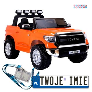 Pomarańczowa Toyota Tundra na akumulator - 2x45W, 12V/7Ah, ekoskóra, EVA, LED, USB, MP3, pasy - [2655]