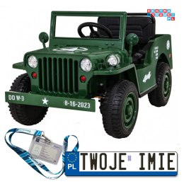 Auto Wojskowe Retro na akumulator 4x4 Pilot Wolny Start ekoskóra MP3 LED