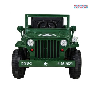 Zielony Pojazd wojskowy retro na akumulator - 4x35W, 12V/7Ah, pilot, bagażniki, wolny start, MP3, LED - [JH-103]