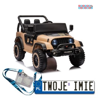 Beżowe Auto YSA8813 na akumulator - 24V, Ekoskóra, Koła EVA, Pasy, Bluetooth, USB, LED