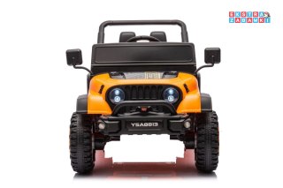 Pomarańczowe Auto terenowe YSA8813 na akumulator - 2x90W, 24V/7Ah, ekoskóra, EVA, pasy, Bluetooth, USB, LED - [19938]