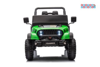 Zielone Auto terenowe YSA8813 na akumulator - 2x90W, 24V/7Ah, ekoskóra, EVA, pasy, Bluetooth, USB, LED - [19936]